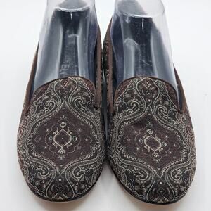 Van Eli Womens Leather Loafers Brown Damask Slip-On Comfort Shoes Size 8.5 Italy